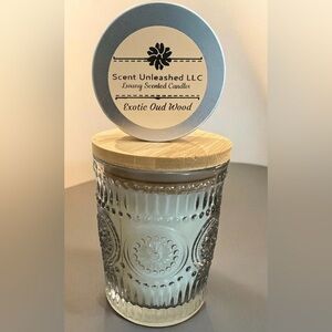 Exotic Oud Wood Candle - White Glass with Bamboo Lid SCENT UNLEASHED LLC
